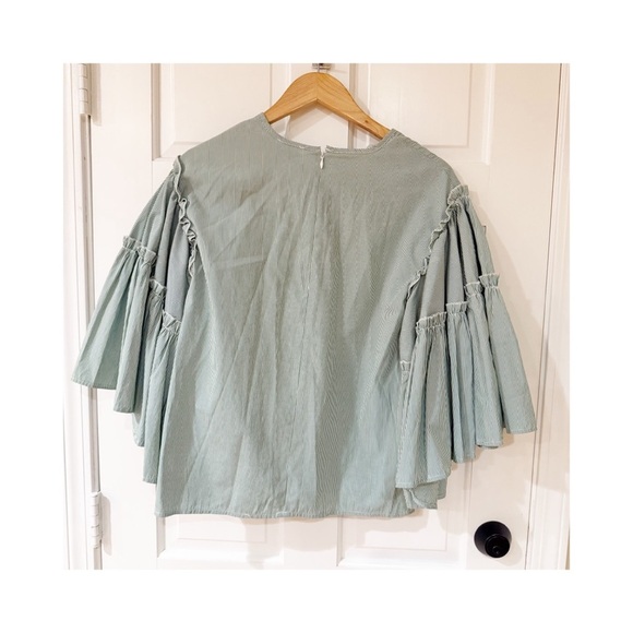 Women's DRA Blue White Stripes Long Sleeve bell Sleeves Blouse Shirt size xs - Picture 7 of 7